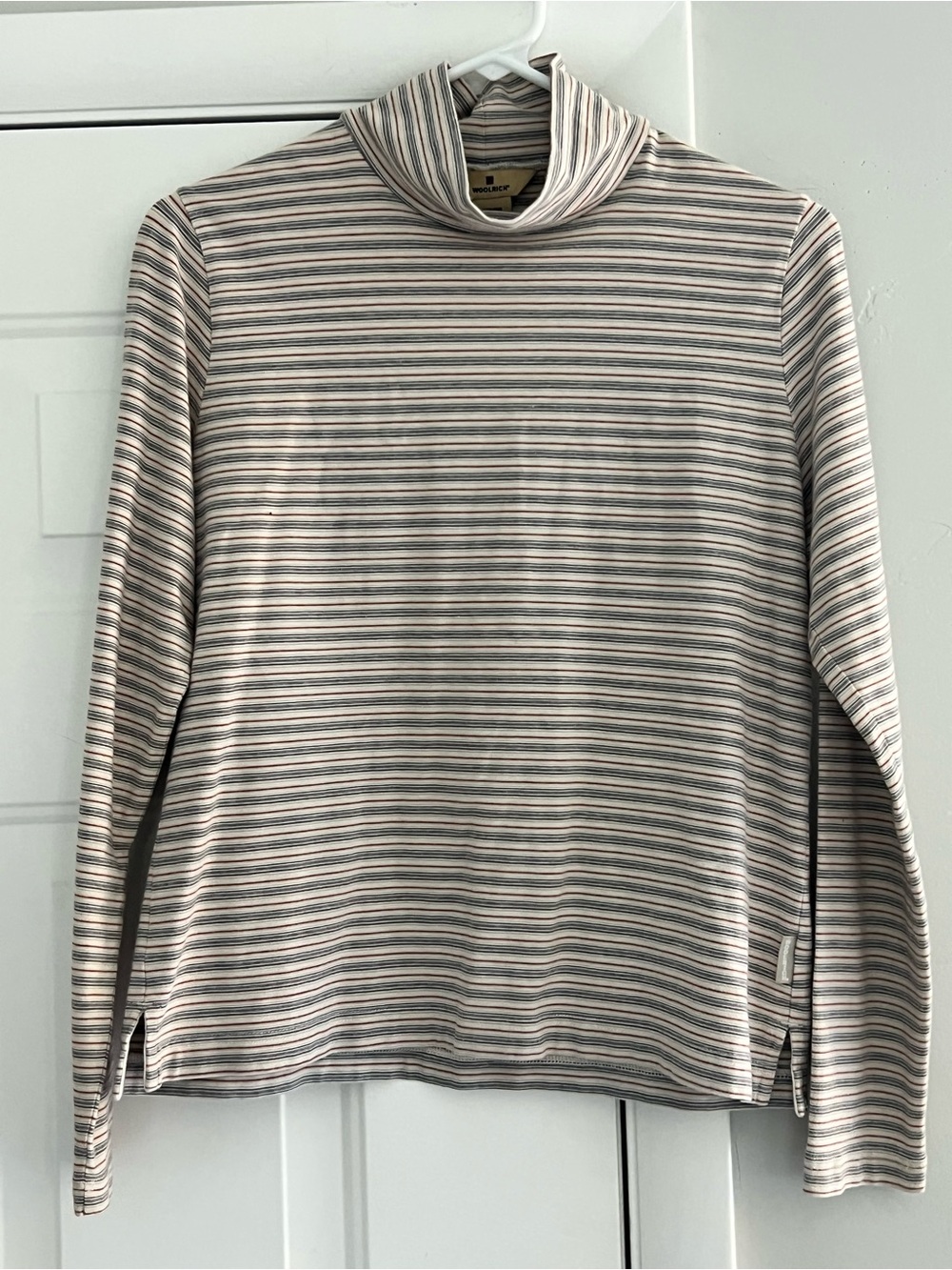 Woolrich Striped Turtleneck Sweater in Cream, rust and Blue